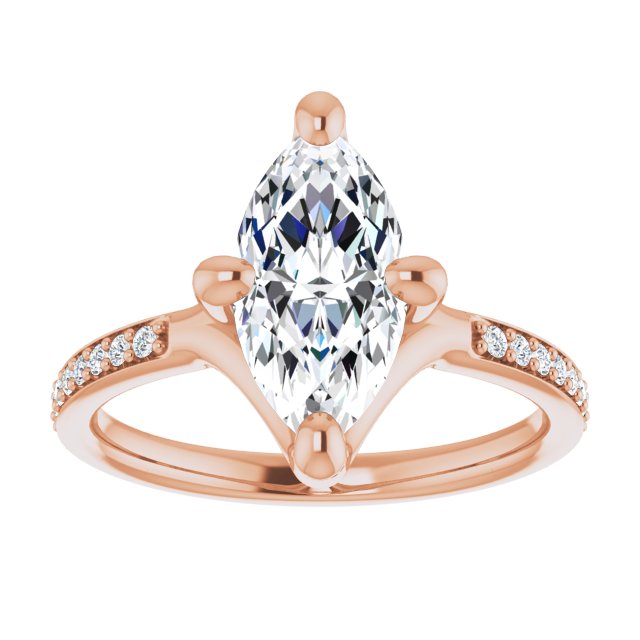 Cubic Zirconia Engagement Ring- The Ashanti (Customizable Marquise Cut Design featuring Thin Band and Shared-Prong Round Accents)