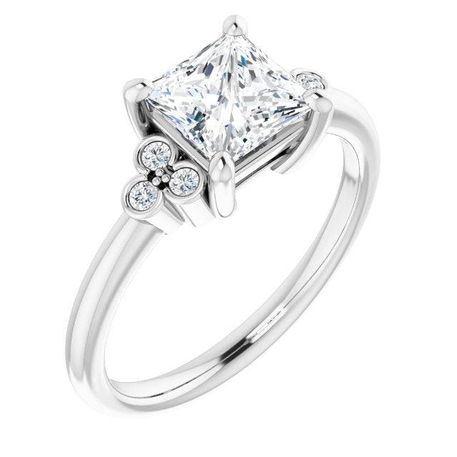 10K White Gold Customizable 7-stone Princess/Square Cut Center with Round-Bezel Side Stones