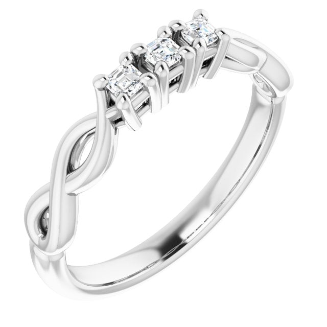 10K White Gold Customizable Triple Asscher Cut Design with Twisting Infinity Split Band