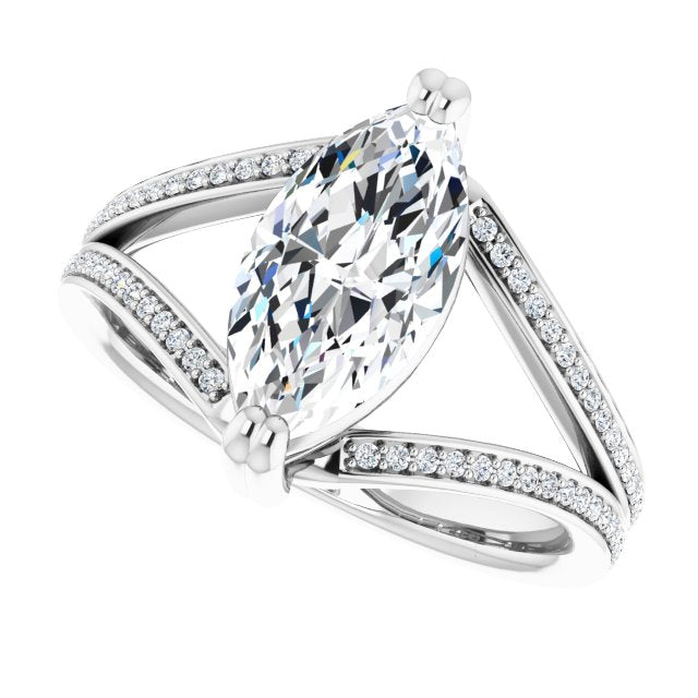 Cubic Zirconia Engagement Ring- The Carlotta (Customizable Marquise Cut Center with 100-stone* "Waterfall" Pavé Split Band)