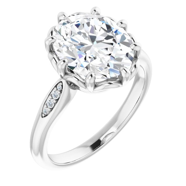 10K White Gold Customizable 9-stone Oval Cut Design with 8-prong Decorative Basket & Round Cut Side Stones