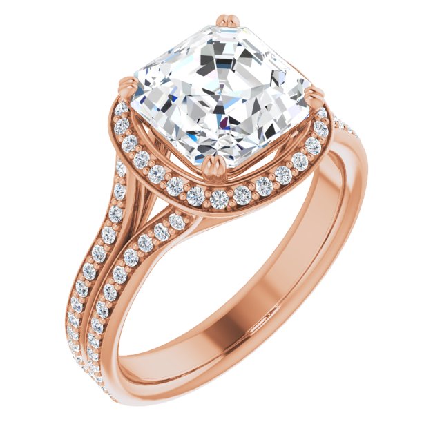 10K Rose Gold Customizable Cathedral-set Asscher Cut Style with Split-Pav? Band