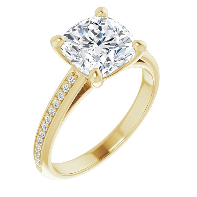 10K Yellow Gold Customizable Cathedral-set Cushion Cut Style with Shared Prong Band