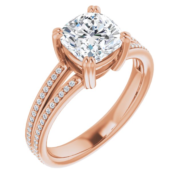 Cubic Zirconia Engagement Ring- The Carlotta (Customizable Cushion Cut Center with 100-stone* "Waterfall" Pavé Split Band)