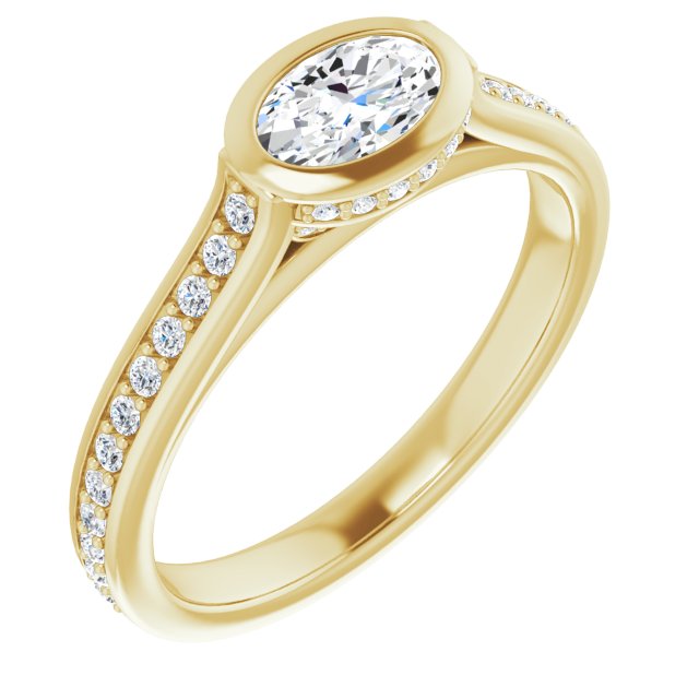 10K Yellow Gold Customizable Cathedral-Bezel Oval Cut Design with Under Halo and Shared Prong Band