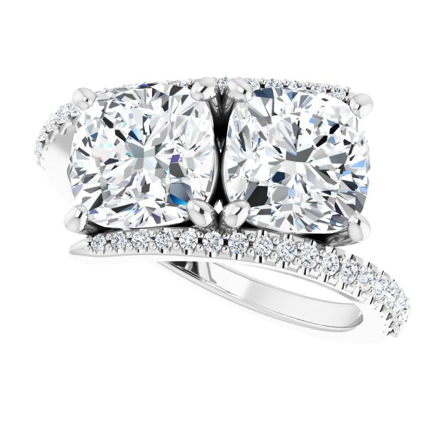 Cubic Zirconia Engagement Ring- The Nellie (Customizable Double Cushion Cut 2-stone Design with Ultra-thin Bypass Band and Pavé Enhancement)