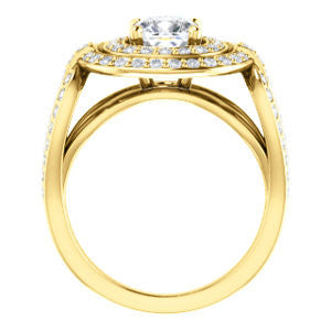 Cubic Zirconia Engagement Ring- The Jill (Cushion Cut Double Halo with Ultrawide Split-Pavé Band)