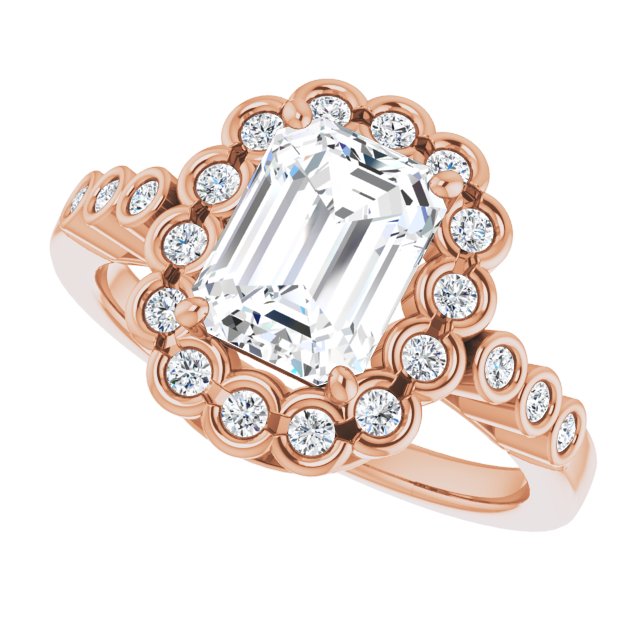 Cubic Zirconia Engagement Ring- The Berkley (Customizable Radiant Cut Design with Round-bezel Halo and Band Accents)