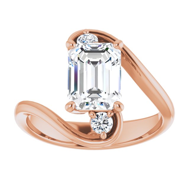 Cubic Zirconia Engagement Ring- The Clarice (Customizable 3-stone Emerald Cut Setting featuring Artisan Bypass)
