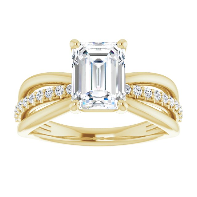 Cubic Zirconia Engagement Ring- The Rissa (Customizable Emerald Cut Design with Tri-Split Accented Band)