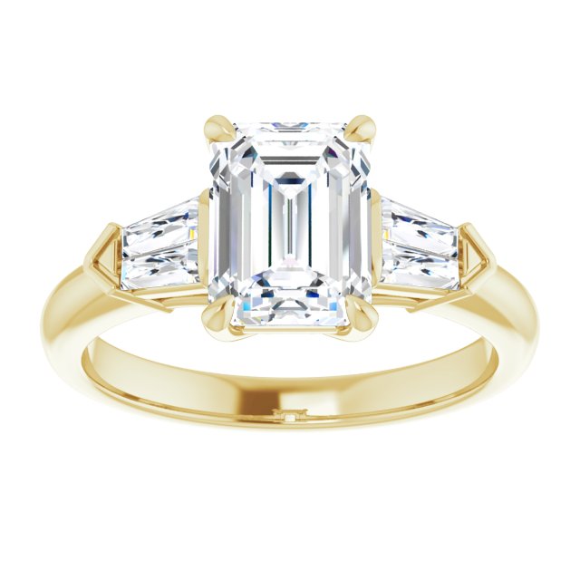 Cubic Zirconia Engagement Ring- The Fortunada (Customizable 5-stone Design with Emerald Cut Center and Quad Baguettes)
