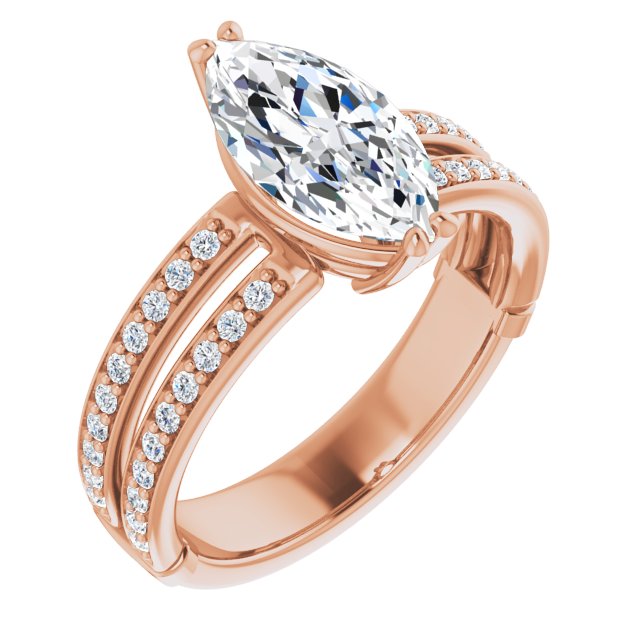 Cubic Zirconia Engagement Ring- The Constance (Customizable Marquise Cut Design featuring Split Band with Accents)