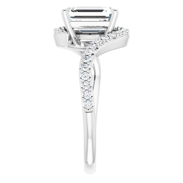 Cubic Zirconia Engagement Ring- The Phyllis (Customizable Radiant Cut Design with Swooping Pavé Bypass Band)