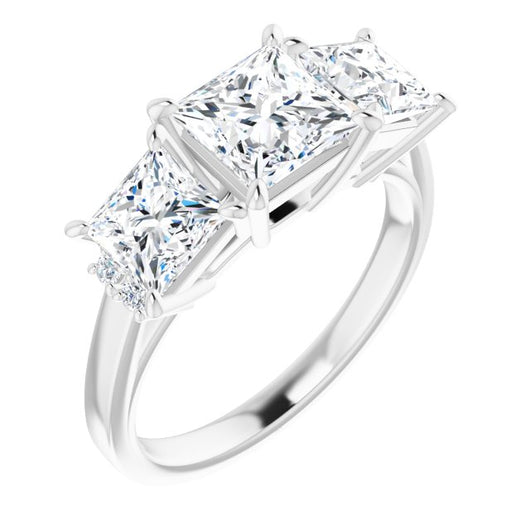 10K White Gold Customizable Triple Princess/Square Cut Design with Quad Vertical-Oriented Round Accents