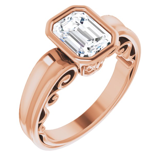 Cubic Zirconia Engagement Ring- The Fredrika (Customizable Bezel-set Radiant Cut Solitaire with Wide 3-sided Band)