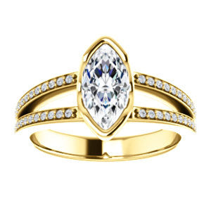 Cubic Zirconia Engagement Ring- The Monami (Customizable Bezel Marquise Cut with Split-pavé Band Accents & Euro Shank)