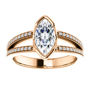 Cubic Zirconia Engagement Ring- The Monami (Customizable Bezel Marquise Cut with Split-pavé Band Accents & Euro Shank)