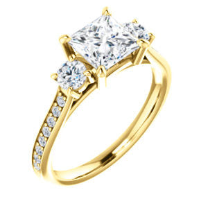 CZ Wedding Set, featuring The Tess engagement ring (Customizable Princess Cut Trellis-Enhanced Bridge Setting with Semi-Pavé Band)