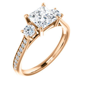 CZ Wedding Set, featuring The Tess engagement ring (Customizable Princess Cut Trellis-Enhanced Bridge Setting with Semi-Pavé Band)