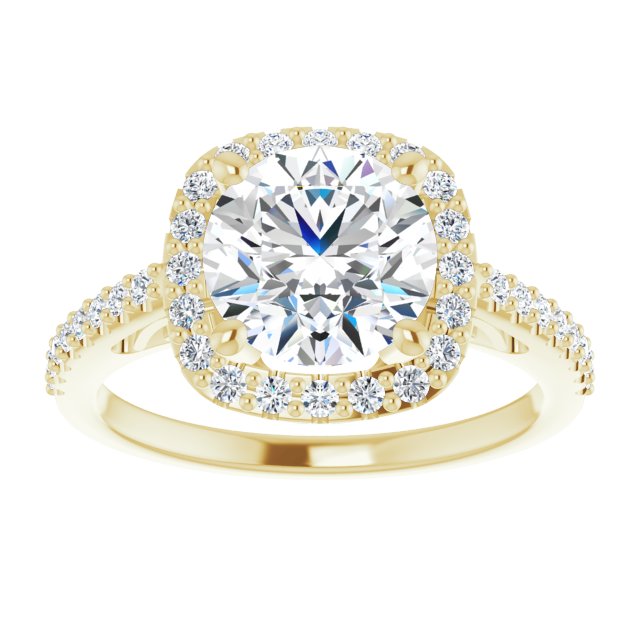 Cubic Zirconia Engagement Ring- The Zaya (Customizable Cathedral-Crown Round Cut Design with Halo and Accented Band)