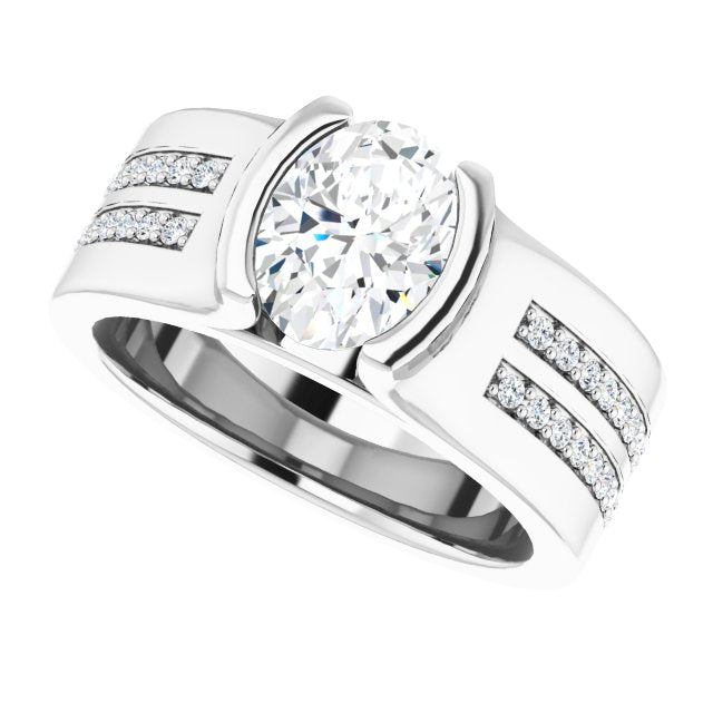 Cubic Zirconia Engagement Ring- The Jennifer (Customizable Bezel-set Oval Cut Design with Thick Band featuring Double-Row Shared Prong Accents)