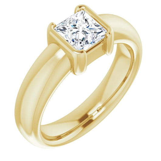 10K Yellow Gold Customizable Bezel-set Princess/Square Cut Solitaire with Thick Band