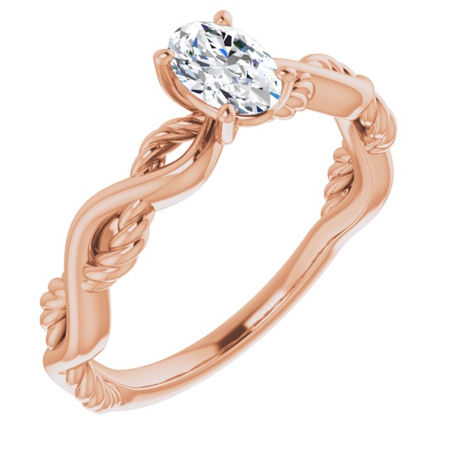 10K Rose Gold Customizable Oval Cut Solitaire with Twisting Split Band