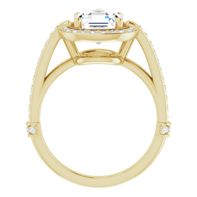 Cubic Zirconia Engagement Ring- The Ebba (Customizable High-Cathedral Asscher Cut Design with Halo and Shared Prong Band)