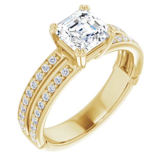 14K Yellow Gold Customizable Asscher Cut Design featuring Split Band with Accents