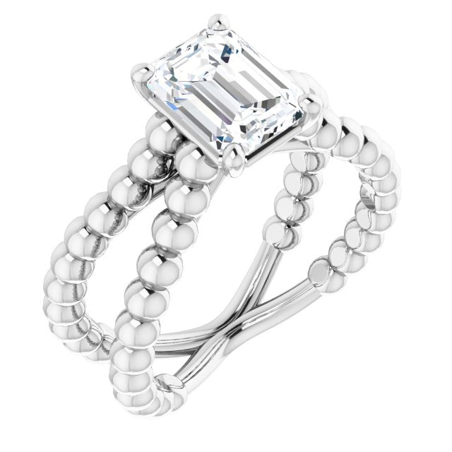 Cubic Zirconia Engagement Ring- The Isabella Noa (Customizable Radiant Cut Solitaire with Wide Beaded Split-Band)