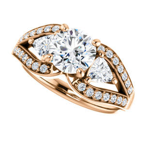 CZ Wedding Set, featuring The Karen engagement ring (Customizable Enhanced 3-stone Design with Round Cut Center, Dual Trillion Accents and Wide Pavé-Split Band)
