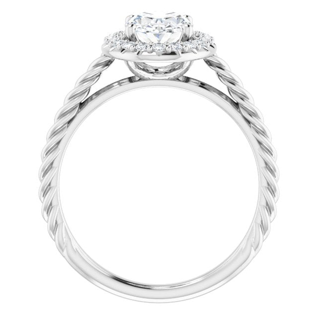 Cubic Zirconia Engagement Ring- The Shiori (Customizable Cathedral-set Oval Cut Design with Halo and Twisty Rope Band)