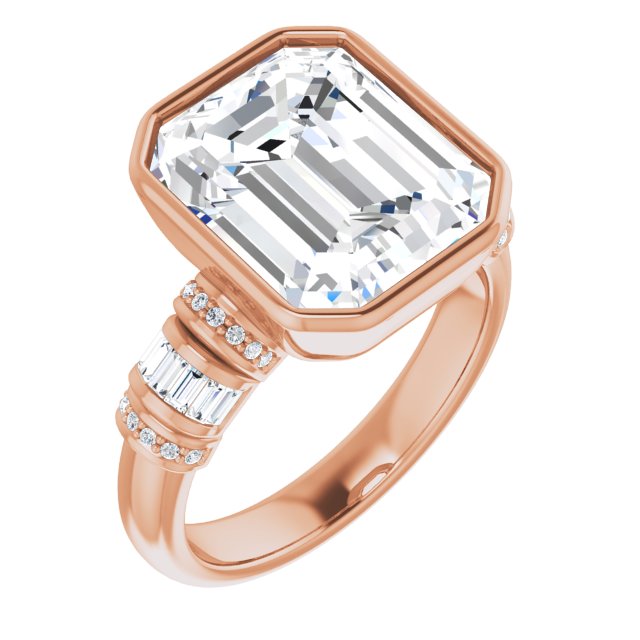 10K Rose Gold Customizable Bezel-set Emerald/Radiant Cut Setting with Wide Sleeve-Accented Band