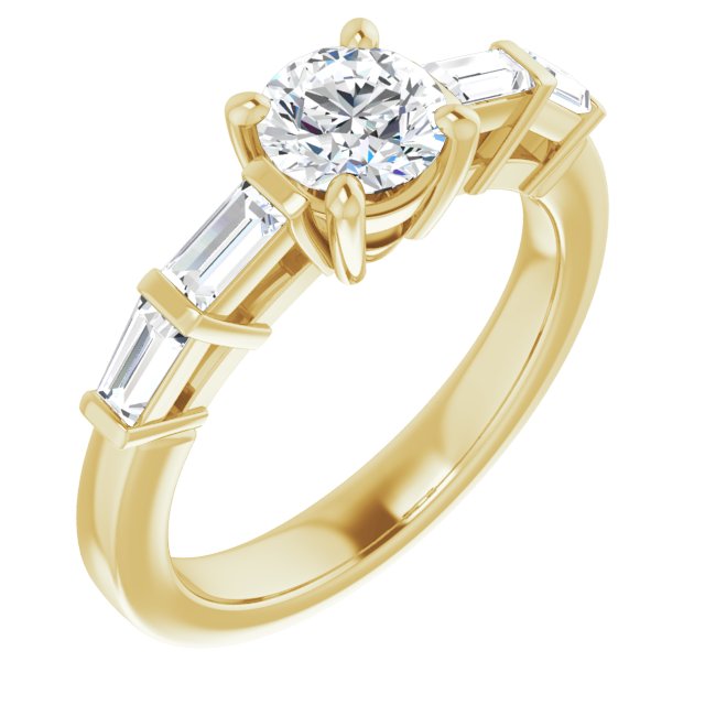 10K Yellow Gold Customizable 9-stone Design with Round Cut Center and Round Bezel Accents