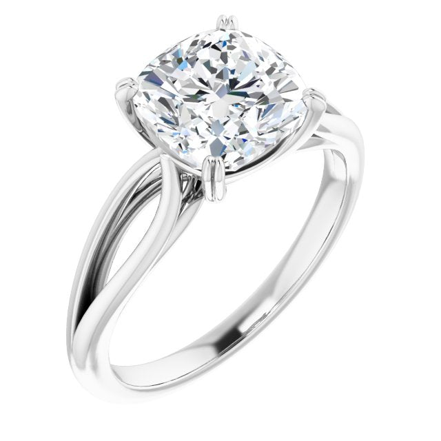 10K White Gold Customizable Cushion Cut Solitaire with Wide-Split Band