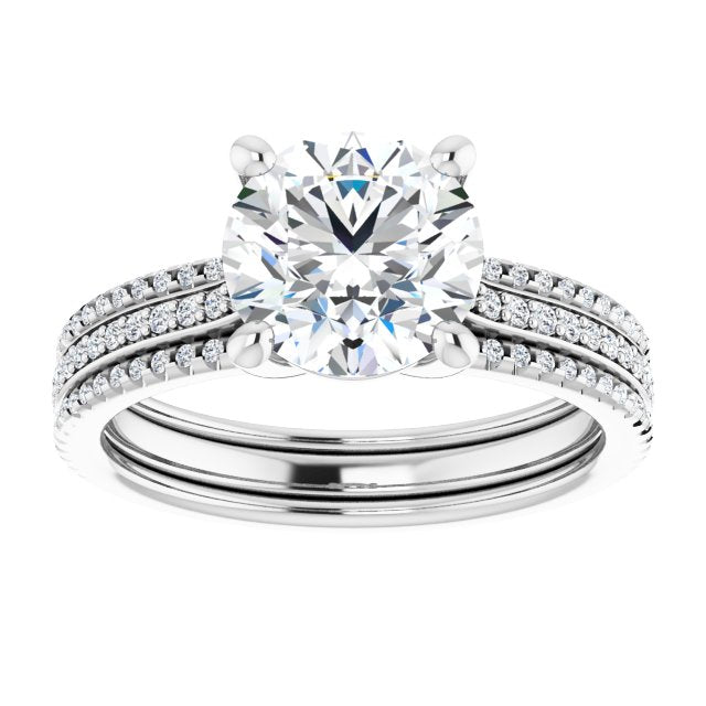 Cubic Zirconia Engagement Ring- The Isidora (Customizable Round Cut Center with Wide Pavé Accented Band)