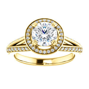 Cubic Zirconia Engagement Ring- The Loren (Customizable Round Cut Halo Design featuring Three-sided Twisting Pavé Split Band)