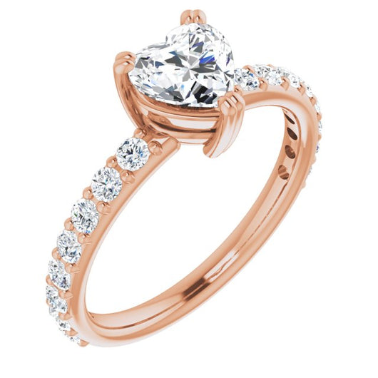 10K Rose Gold Customizable Heart Cut Design with Large Round Cut 3/4 Band Accents