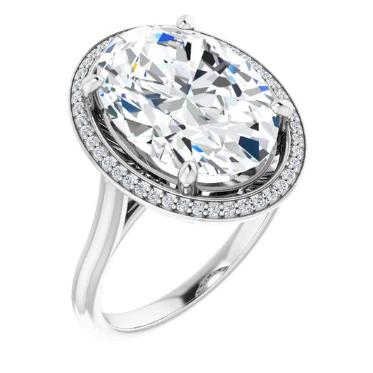 10K White Gold Customizable Cathedral-Raised Oval Cut Halo Style