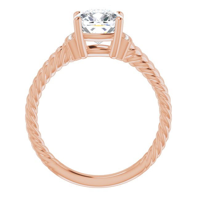 Cubic Zirconia Engagement Ring- The Junio (Customizable 11-stone Design featuring Cushion Cut Center, Vertical Round-Channel Accents & Wide Triple-Rope Band)