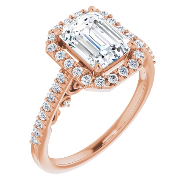 Cubic Zirconia Engagement Ring- The Aiko (Customizable Cathedral-Halo Radiant Cut Design with Carved Metal Accent plus Pavé Band)