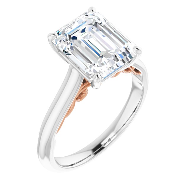 14K White & Rose Gold Customizable Emerald/Radiant Cut Cathedral Solitaire with Two-Tone Option Decorative Trellis 'Down Under'