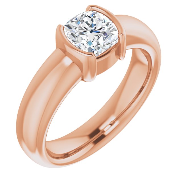 10K Rose Gold Customizable Bezel-set Cushion Cut Solitaire with Thick Band