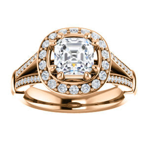 Cubic Zirconia Engagement Ring- The Shaundra (Customizable Asscher Cut with Halo, Cathedral Prong Accents & Split-Pavé Band)