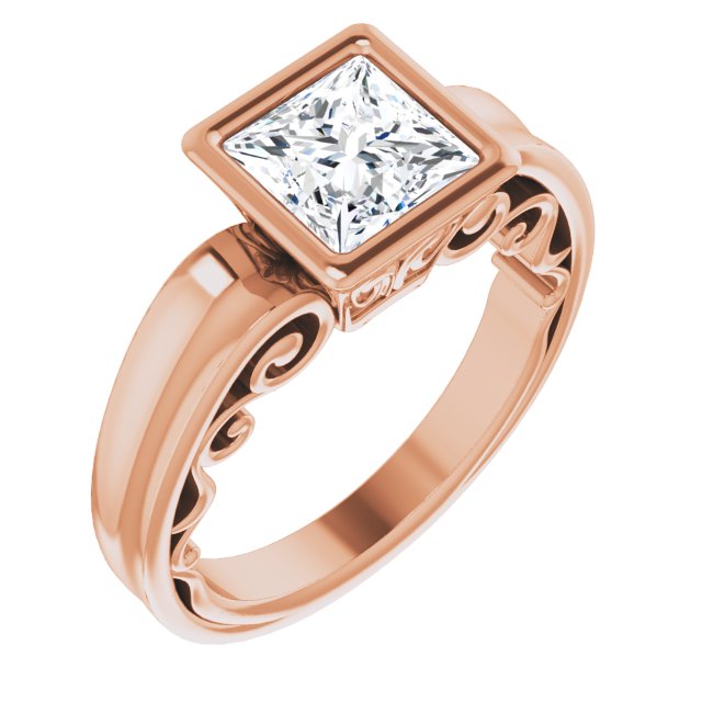 10K Rose Gold Customizable Bezel-set Princess/Square Cut Solitaire with Wide 3-sided Band