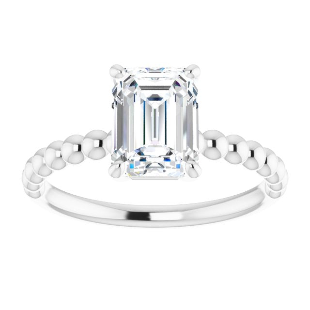 Cubic Zirconia Engagement Ring- The Hattie (Customizable Radiant Cut Solitaire with Thin Beaded-Bubble Band)