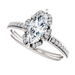 Cubic Zirconia Engagement Ring- The Rosie (Customizable Marquise Cut Style with Floral-Inspired Halo and Extra-Thin Pavé Band)