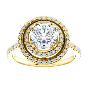 Cubic Zirconia Engagement Ring- The Alisa (Customizable Round Cut with Geometric Double Halo)