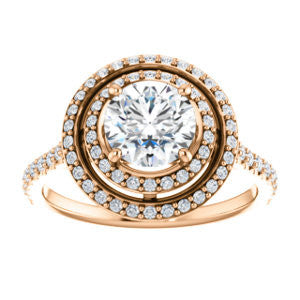 Cubic Zirconia Engagement Ring- The Alisa (Customizable Round Cut with Geometric Double Halo)