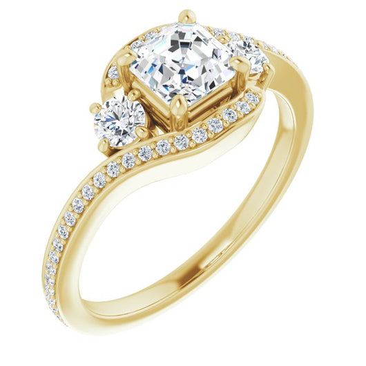 10K Yellow Gold Customizable Asscher Cut Bypass Design with Semi-Halo and Accented Band